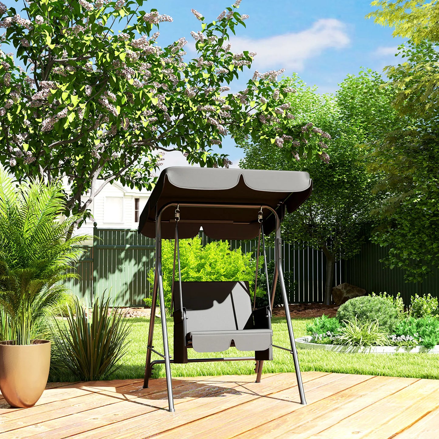 Outdoor Porch Swing, Adjustable Canopy, Removable Cushion, 1-Seat Patio Swings with Stand at Gallery Canada
