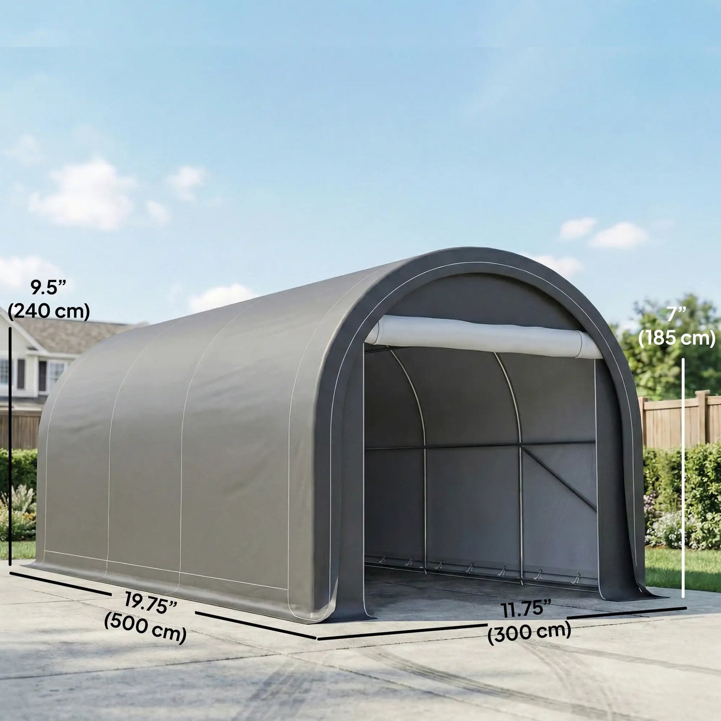10' x 16' Heavy Duty Carport Tent, Zippered Door, PE Cover, Grey Car Shelters at Gallery Canada