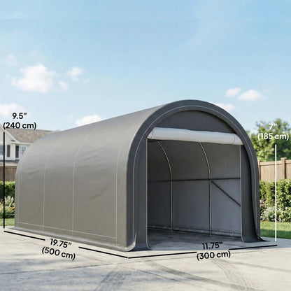 10' x 16' Heavy Duty Carport Tent, Zippered Door, PE Cover, Grey Car Shelters at Gallery Canada