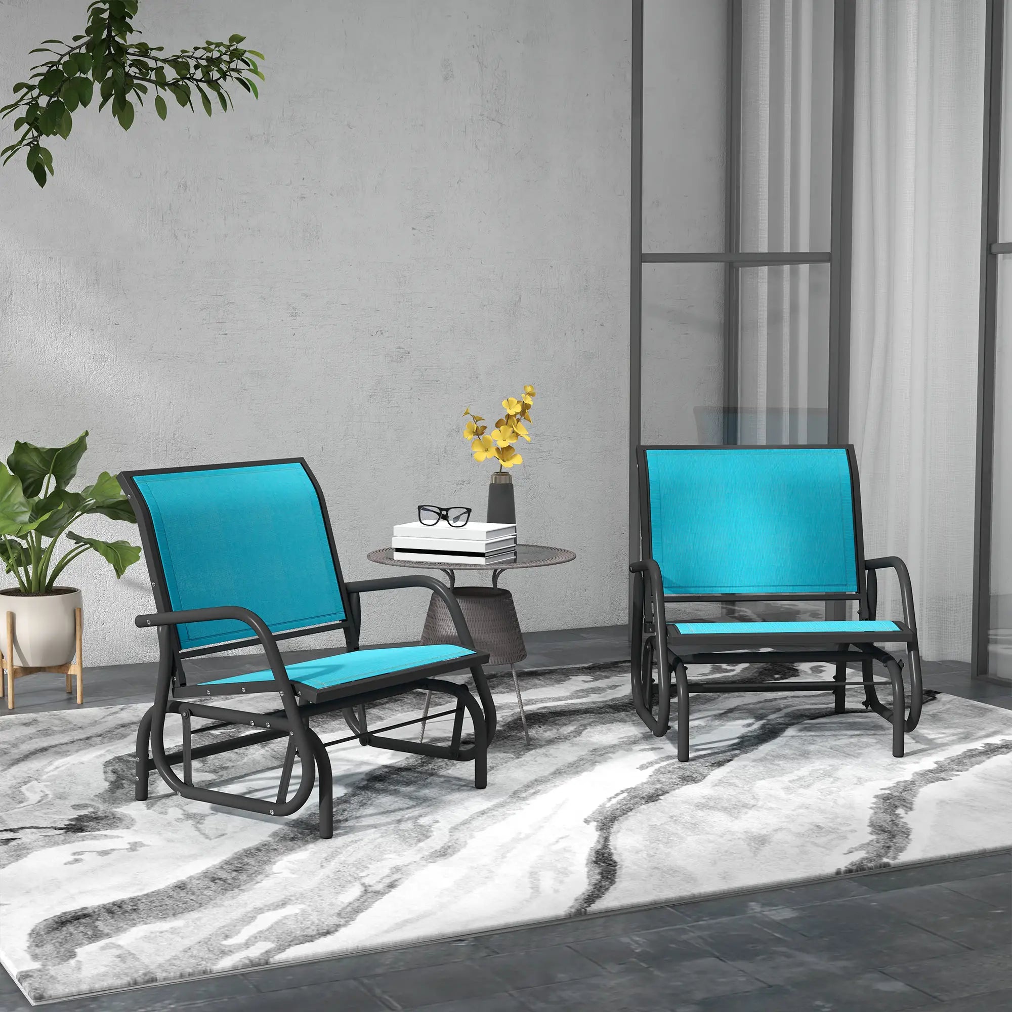 Outdoor Patio Glider Set, 2 Chairs, Breathable Mesh Seat, Blue Outdoor Gliders at Gallery Canada