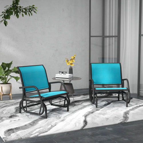 Outdoor Patio Glider Set, 2 Chairs, Breathable Mesh Seat, Blue