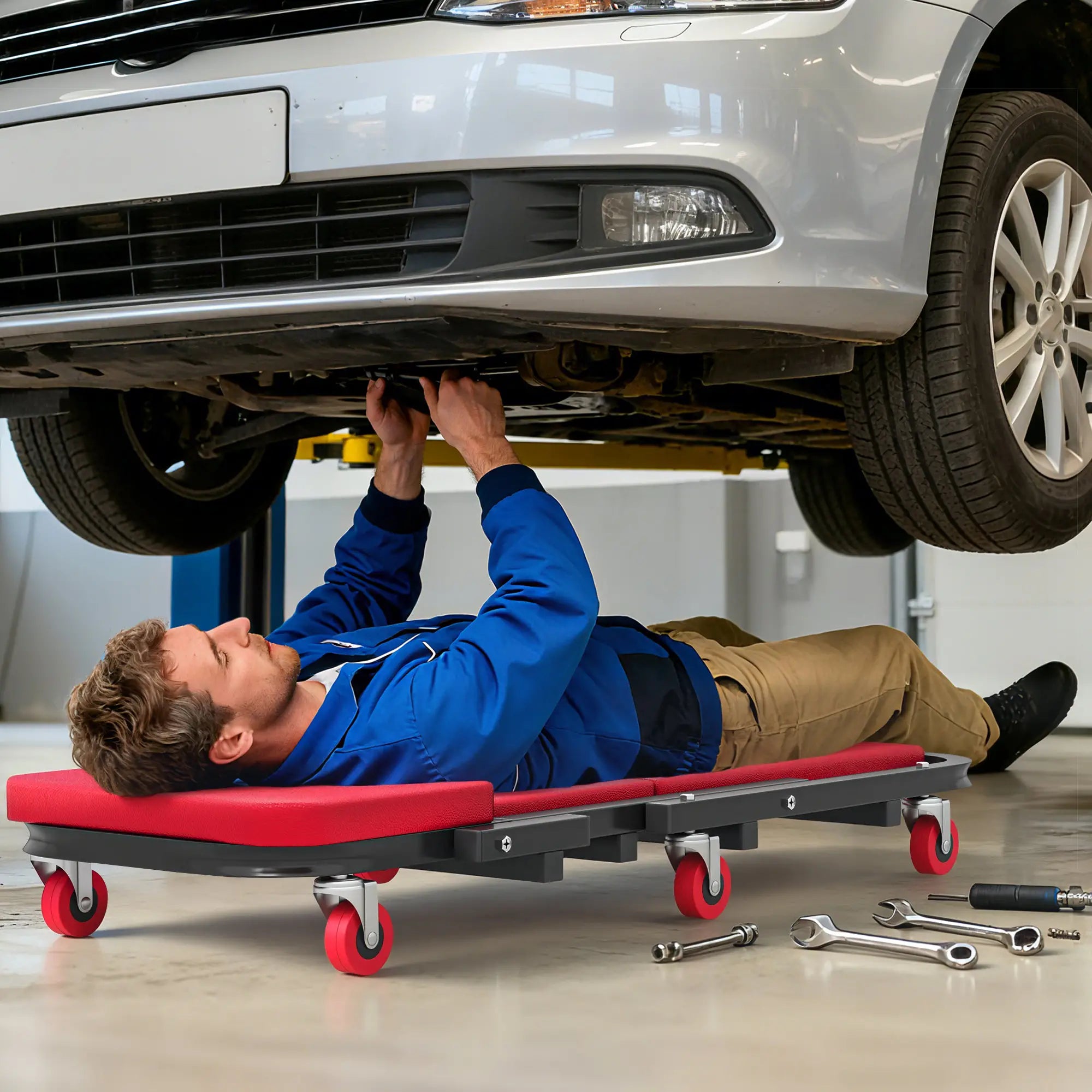 Automotive Z Creeper Seat, 330 lbs Rolling Garage Mechanic Creeper Stool, Red Automotive at Gallery Canada
