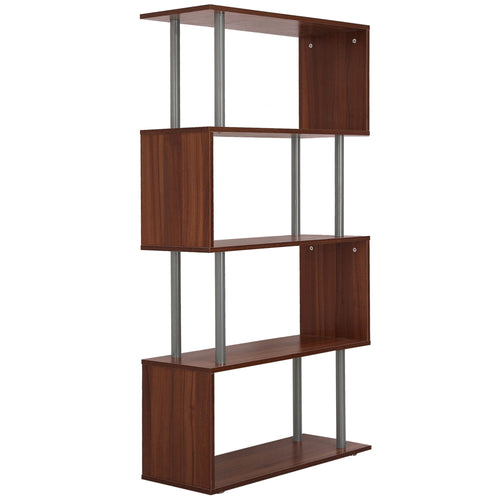 5-Tiers Wooden Bookcase Z-Shape Storage Bookshelf Display with Metal Frame for Living Room, Bedroom, Office, Walnut