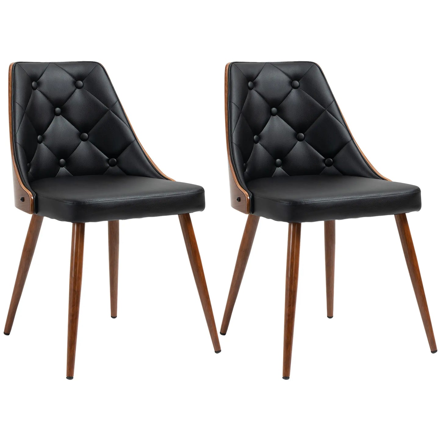Dining Chairs Set of 2, PU Leather Upholstered, Steel Legs, Black Bar Stools Black, Walnut Brown at Gallery Canada