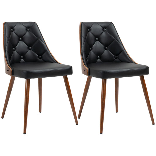 Dining Chairs Set of 2, PU Leather Upholstered, Steel Legs, Black Bar Stools Black, Walnut Brown at Gallery Canada