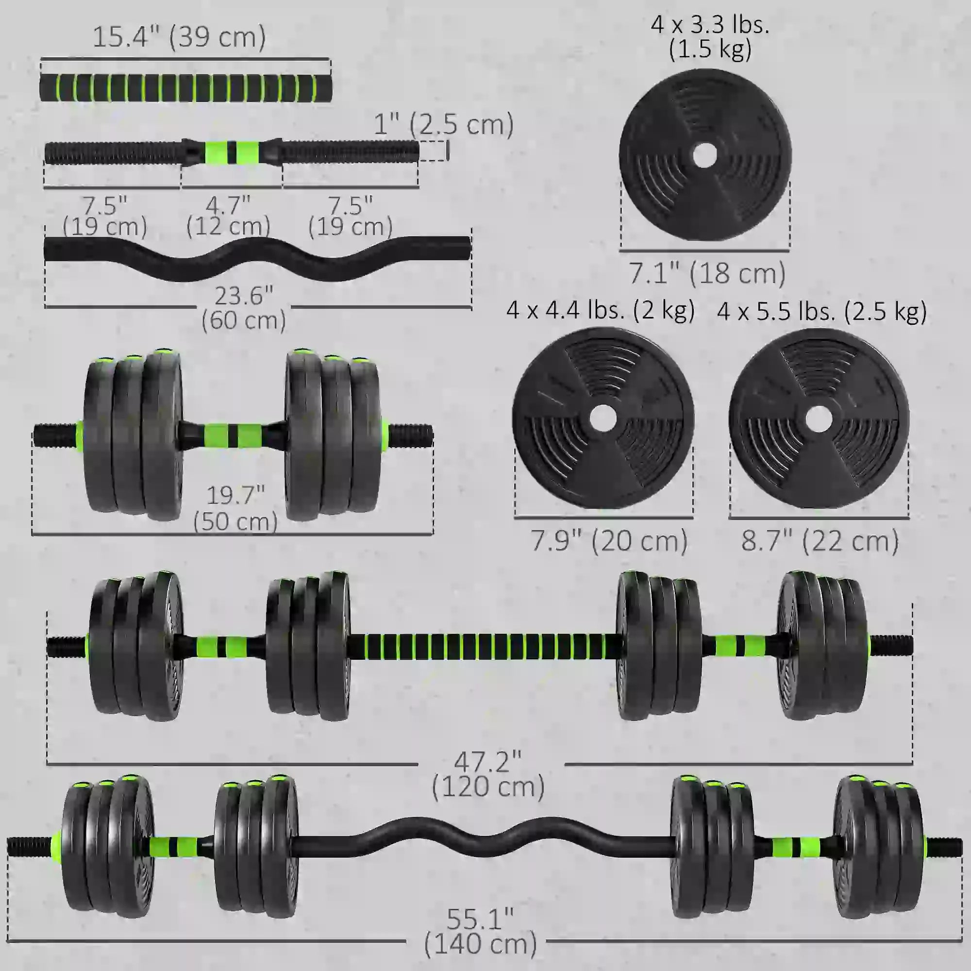 Adjustable Dumbbell Set, 3 in 1 Weights, 55lb with Connector, Non-Slip Grip Dumbbells & Barbells at Gallery Canada