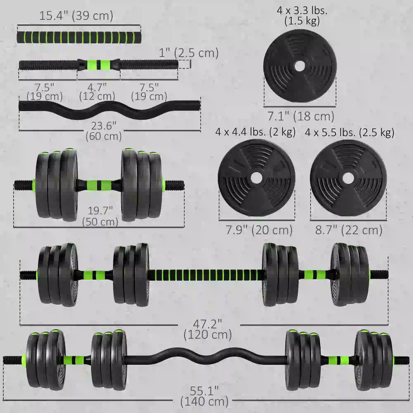 Adjustable Dumbbell Set, 3 in 1 Weights, 55lb with Connector, Non-Slip Grip Dumbbells & Barbells at Gallery Canada