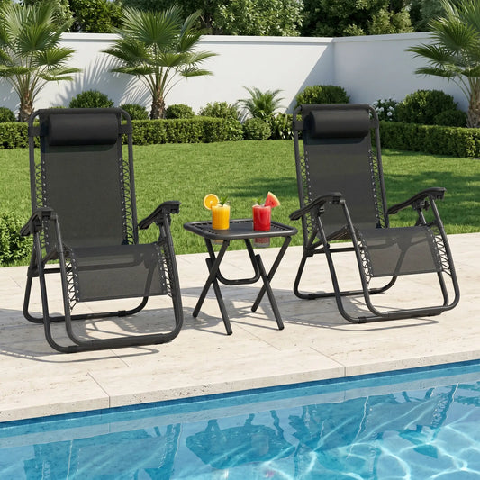 Zero Gravity Chair Set of 2, Patio Chair with Side Table, Black Lounger Chairs Black at Gallery Canada