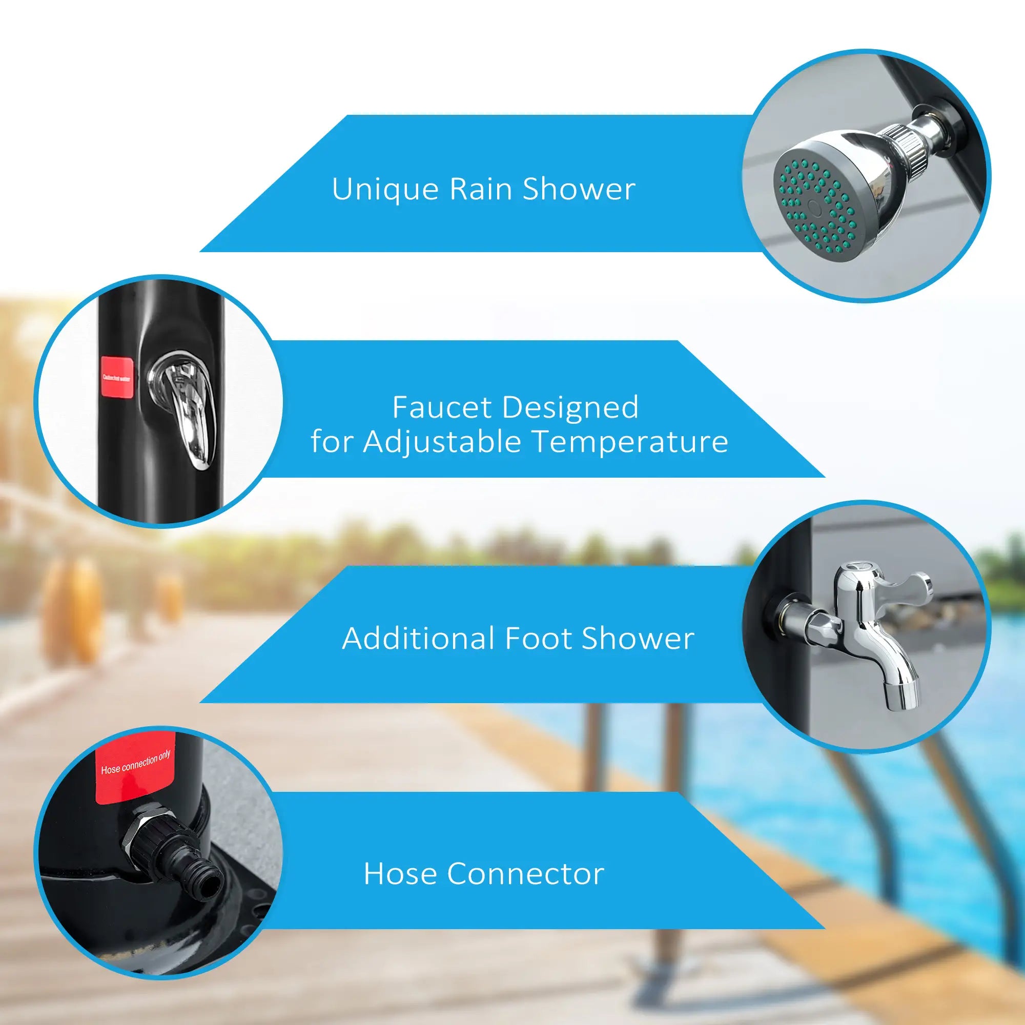 Solar Outdoor Shower, 5.3-Gallon, Adjustable Temperature, Black Outdoor Swimming Pools & Hot Tubs at Gallery Canada