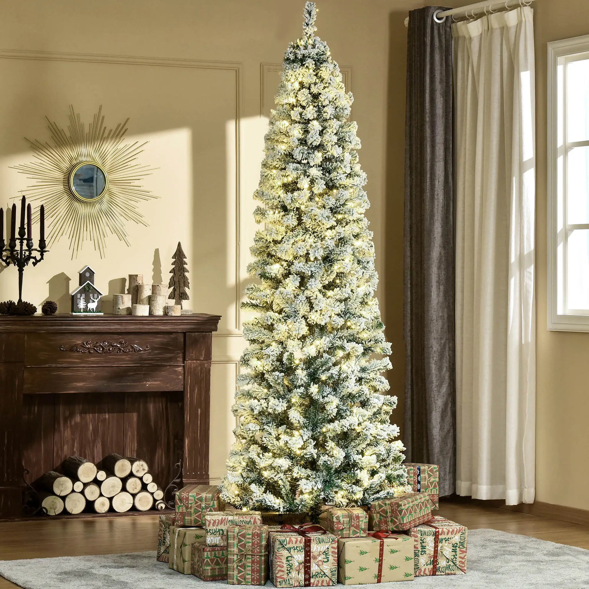 7.5 Feet Prelit Snow Flocked Christmas Tree, Warm White LED, Green, White Pre Lit Christmas Trees at Gallery Canada