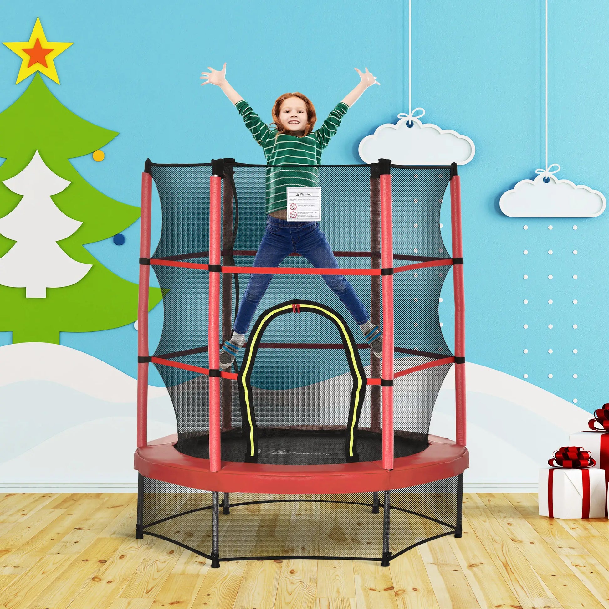 55" Kids Trampoline with Enclosure Net, Indoor/Outdoor, Age 3-6, Red Trampolines at Gallery Canada