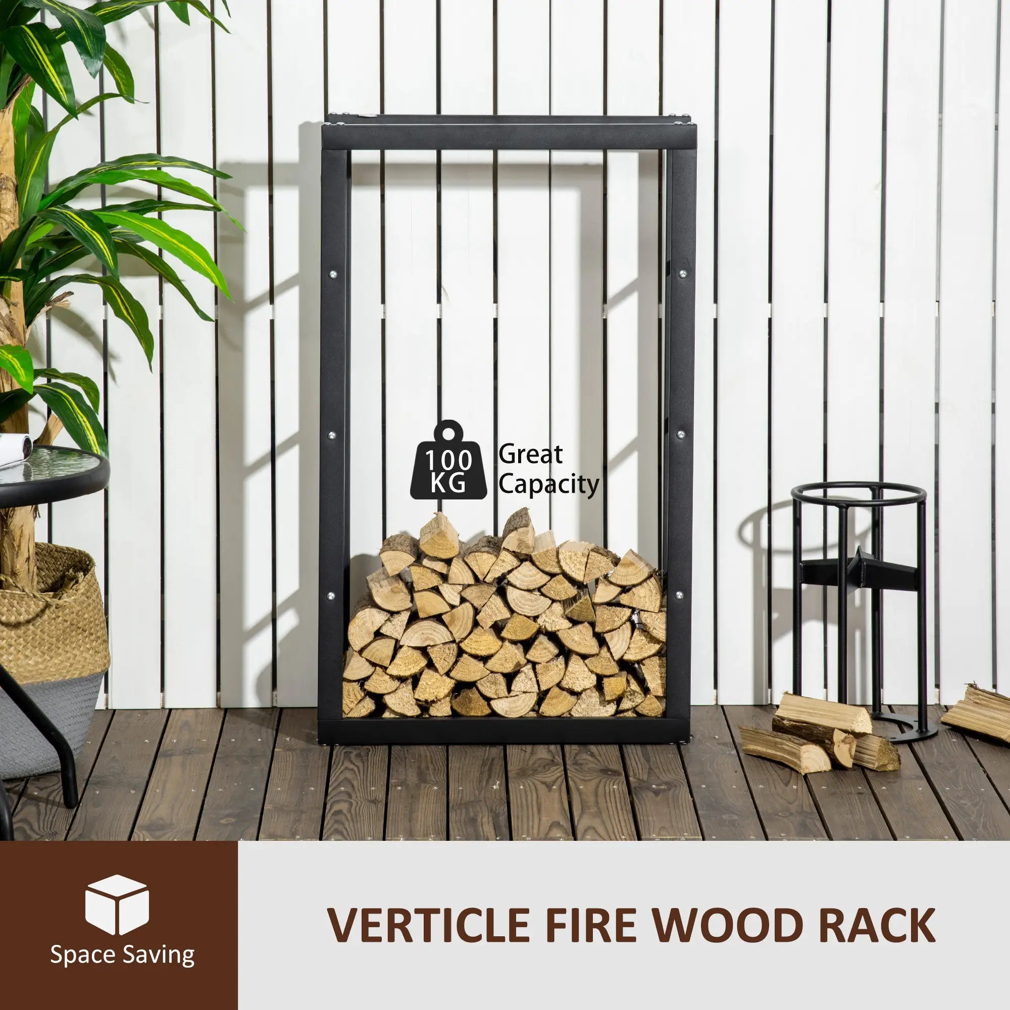 Outdoor Firewood Rack, Log Holder with Handles, 220 lbs. Capacity, 23.6
