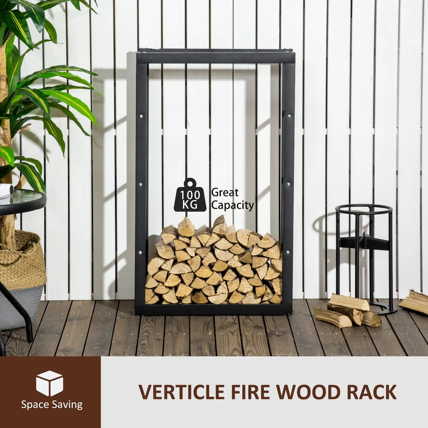 Outdoor Firewood Rack, Log Holder with Handles, 220 lbs. Capacity, 23.6" x 9.8" x 39.4", Black Firewood Racks at Gallery Canada
