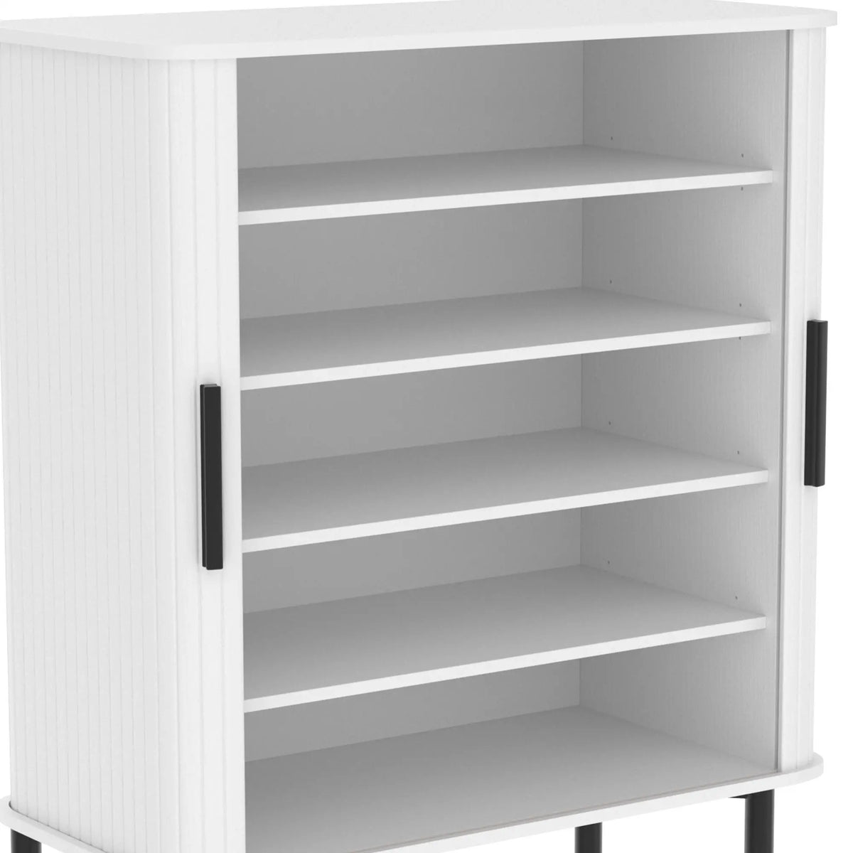 Shoe Cabinet Adjustable Shelves Side Cubbies Tambour Door, White