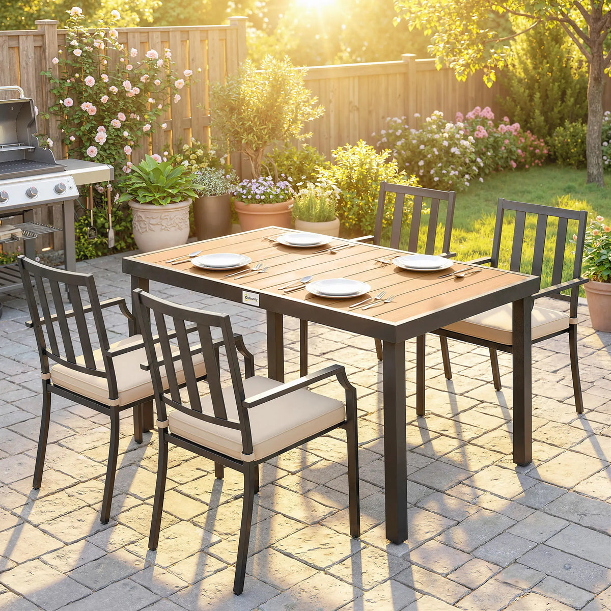 Aluminum Outdoor Dining Table for 6, 47.2" x 35.4" x 29.1", Natural Patio Dining Tables at Gallery Canada