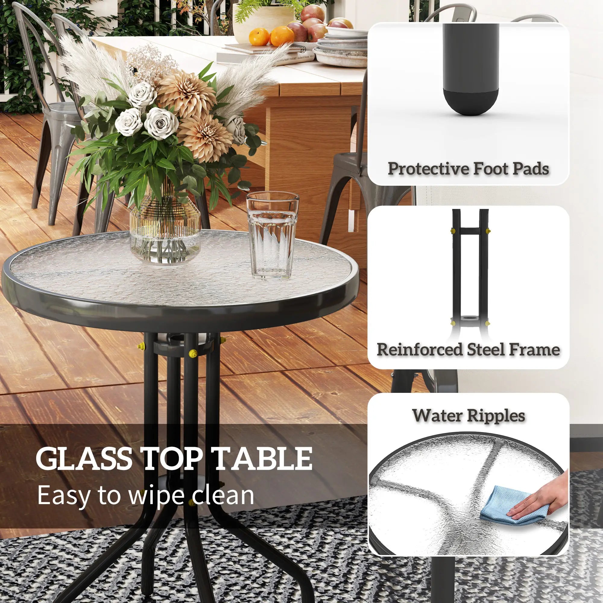 3 Piece Bistro Set, Stackable Mesh Chairs, Glass Table, Beige Bistro Sets at Gallery Canada