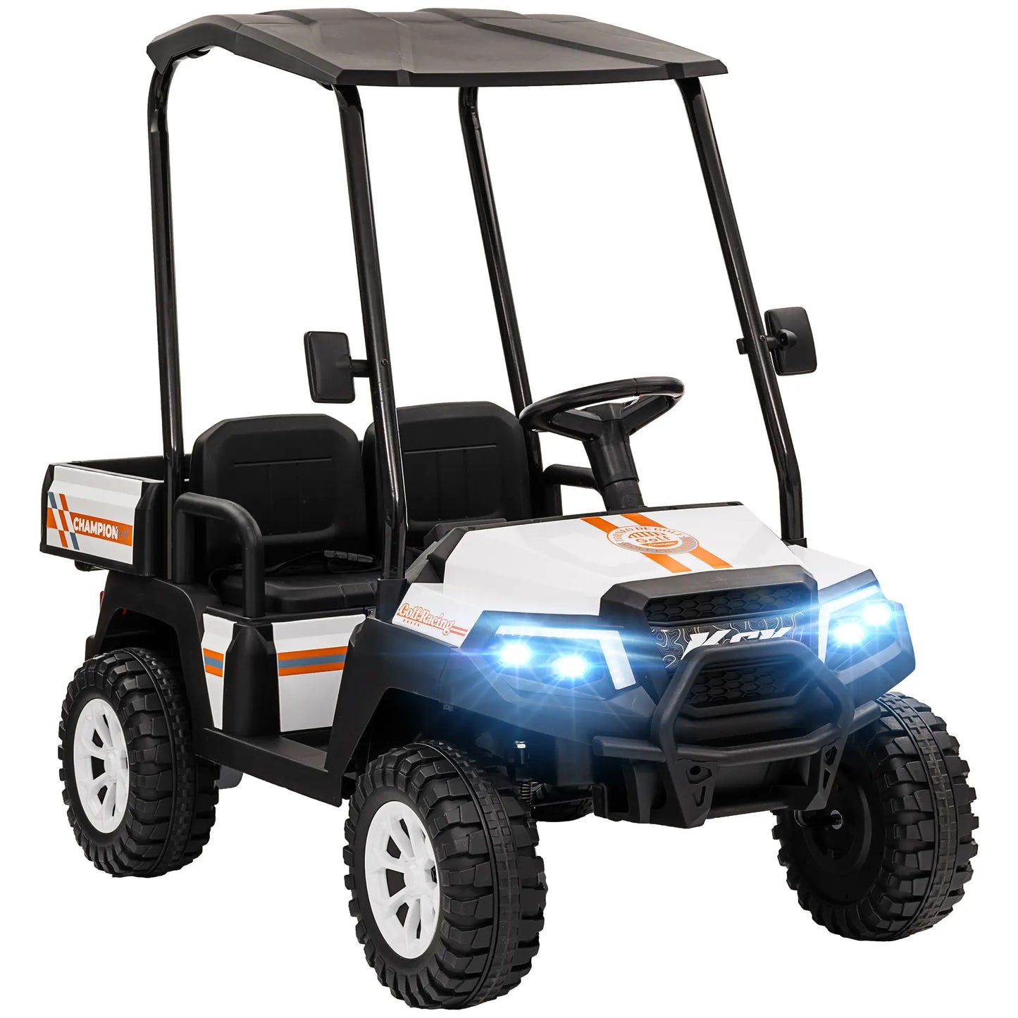 24V 2 Seater Electric Car, Remote Control, 4 Wheels Suspension, White Electric Toy Cars at Gallery Canada