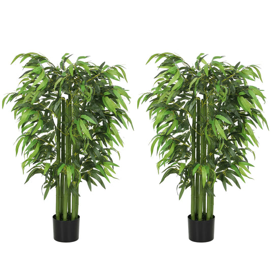 4.6FT Artificial Bamboo Tree Set, Decorative Faux Plant In Nursery Pot