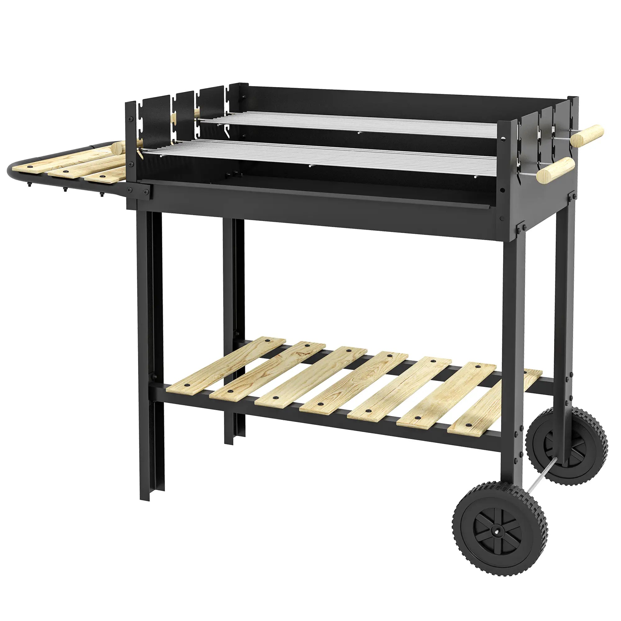 Charcoal Grill, Barbecue Trolley, Double Adjustable Grill, Black Charcoal BBQ Grils Black at Gallery Canada