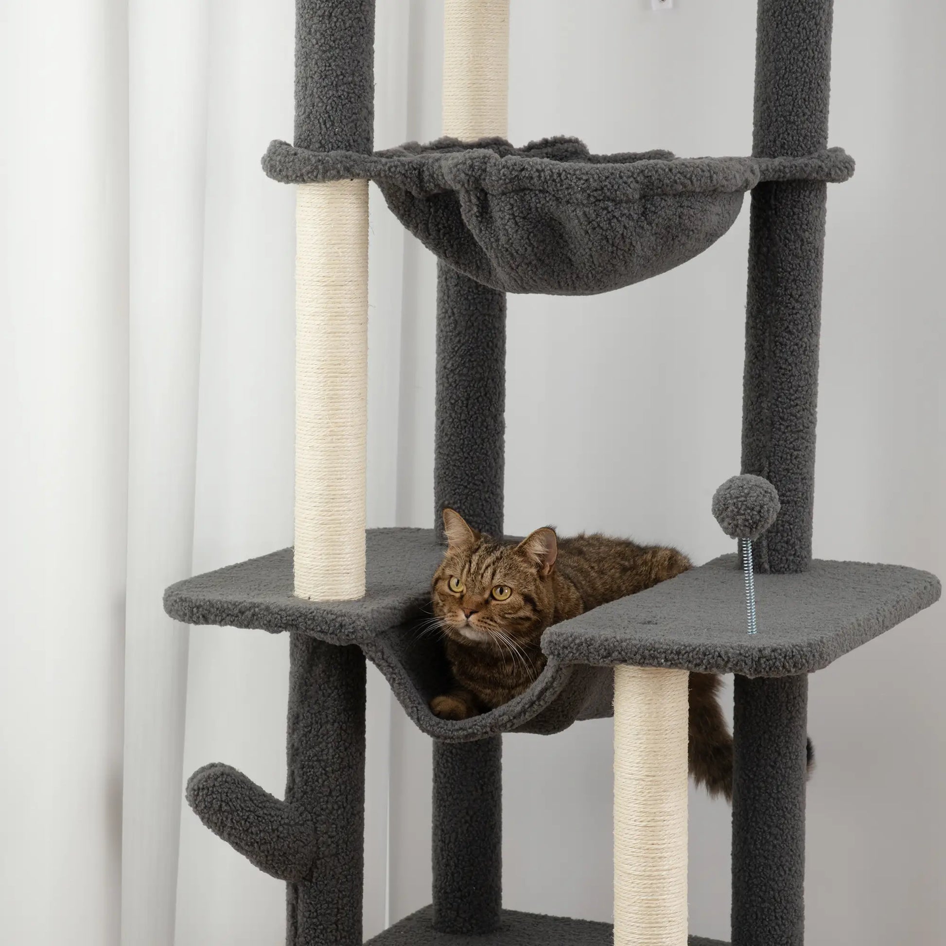 89"-100" Cat Tree Tower for Large Cats, Scratching Posts, Grooming Brush, Grey Floor to Ceiling Cat Trees at Gallery Canada