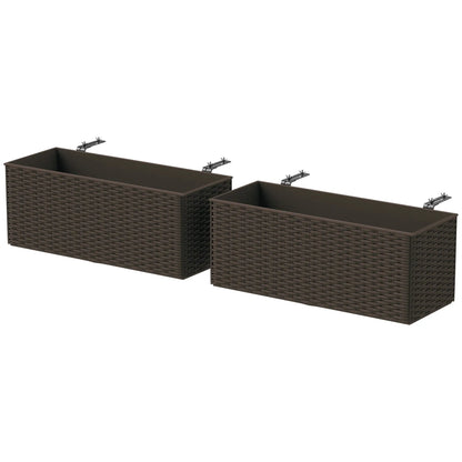 20 Inch Hanging Flower Pots, Railing Planter Box, Rattan Look, Brown Planter Set Brown at Gallery Canada