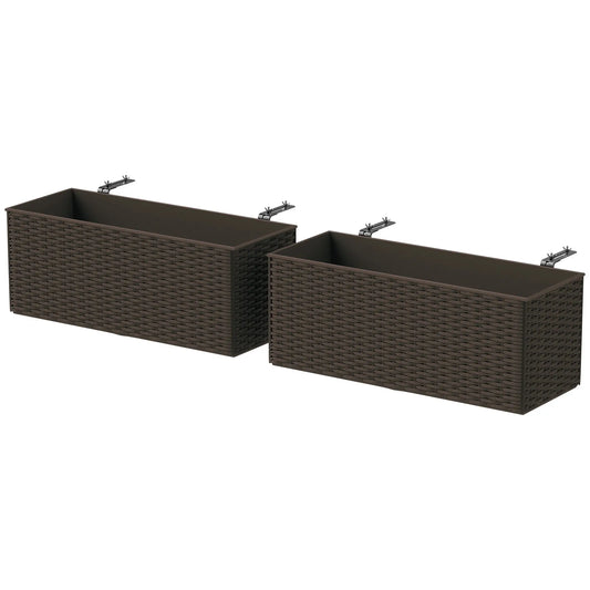 20 Inch Hanging Flower Pots, Railing Planter Box, Rattan Look, Brown Planter Set Brown at Gallery Canada