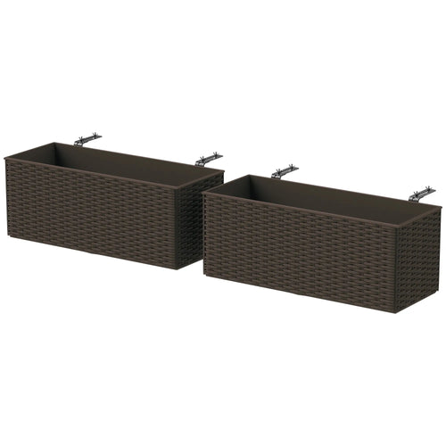 20 Inch Hanging Flower Pots, Railing Planter Box, Rattan Look, Brown