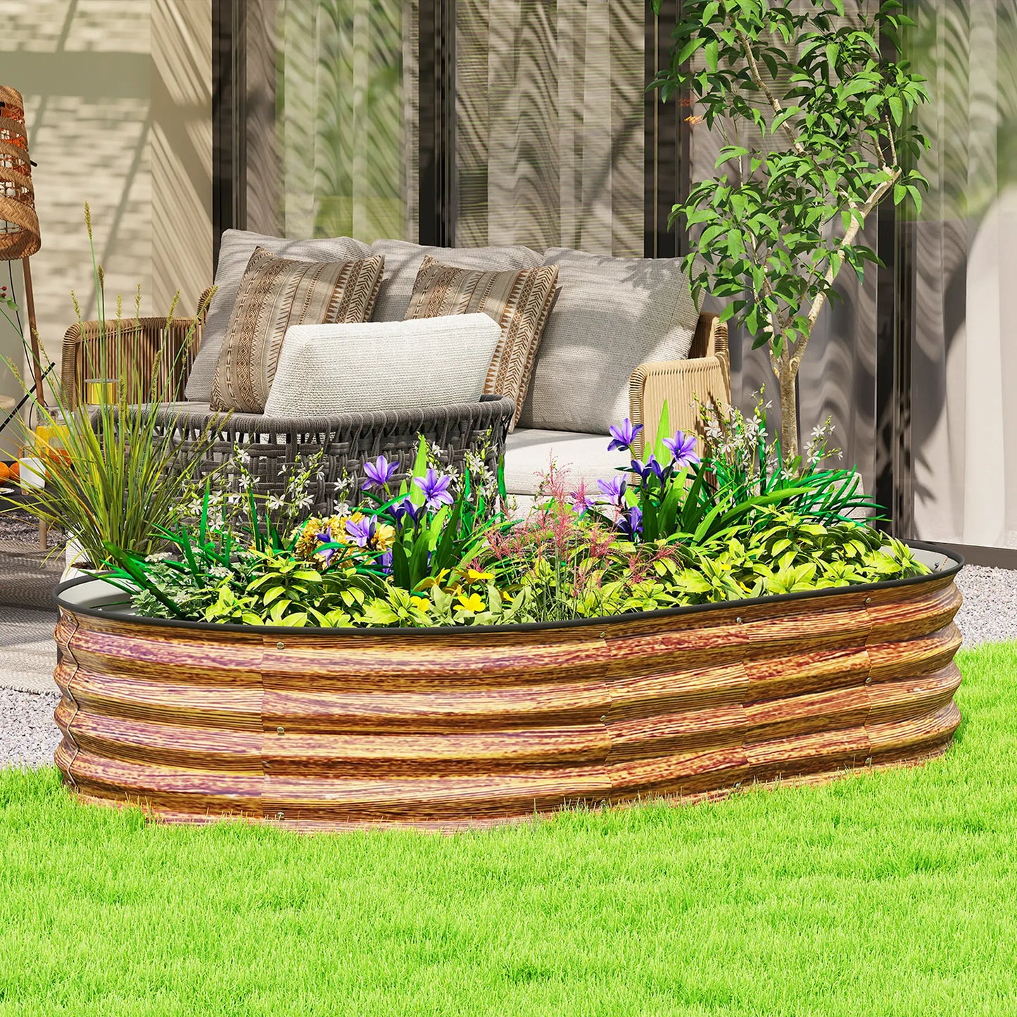 5' x 3' x 1' Galvanized Raised Garden Bed, Brown Wood Effect, Brown Galvanized Planter Boxes at Gallery Canada