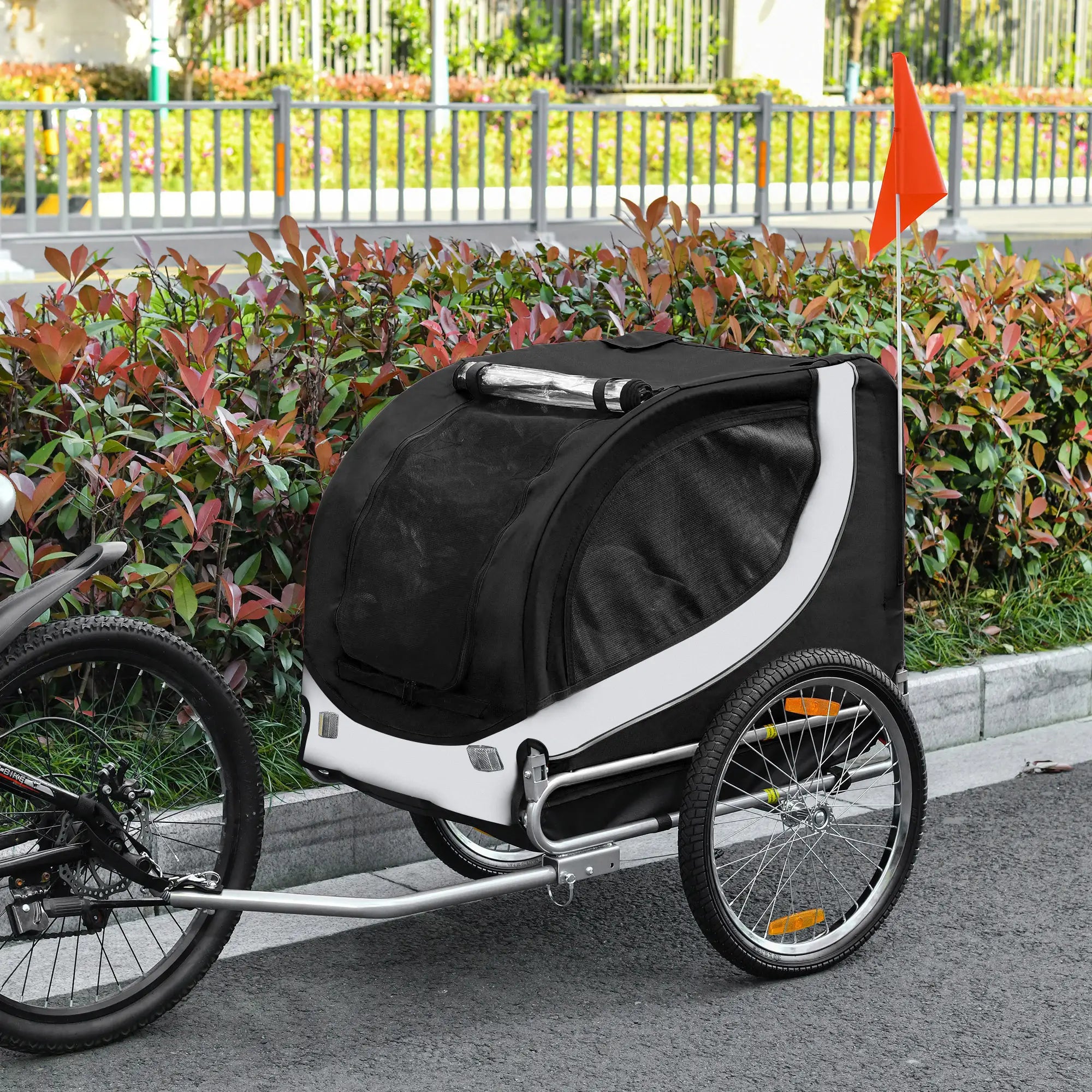 Dog Bike Trailer, Pet Cargo Carrier, Hitch, Reflectors, Flag, Medium, White Dog Bike Trailers & Strollers at Gallery Canada