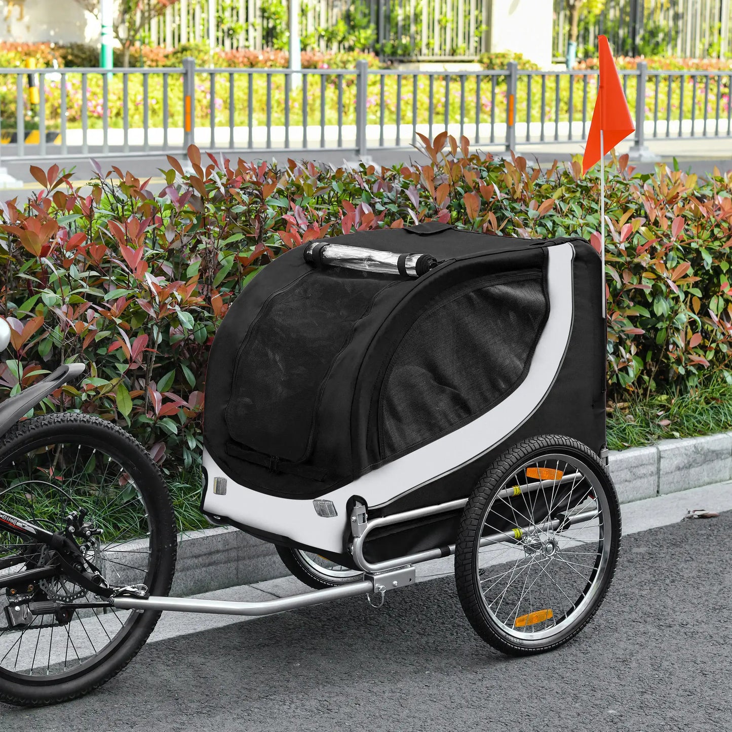 Dog Bike Trailer, Pet Cargo Carrier, Hitch, Reflectors, Flag, Medium, White Dog Bike Trailers & Strollers at Gallery Canada