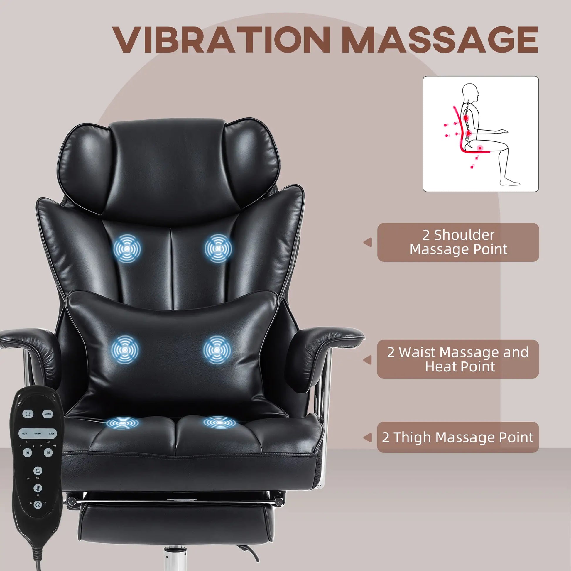 400LBS Massage Office Chair, 6-Point Vibration, Footrest, Lumbar Support, Black Massage Chairs at Gallery Canada