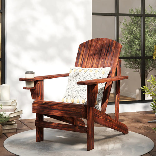 Classic Adirondack Chair, Garden Deck Chair with Cup Holder, Brown