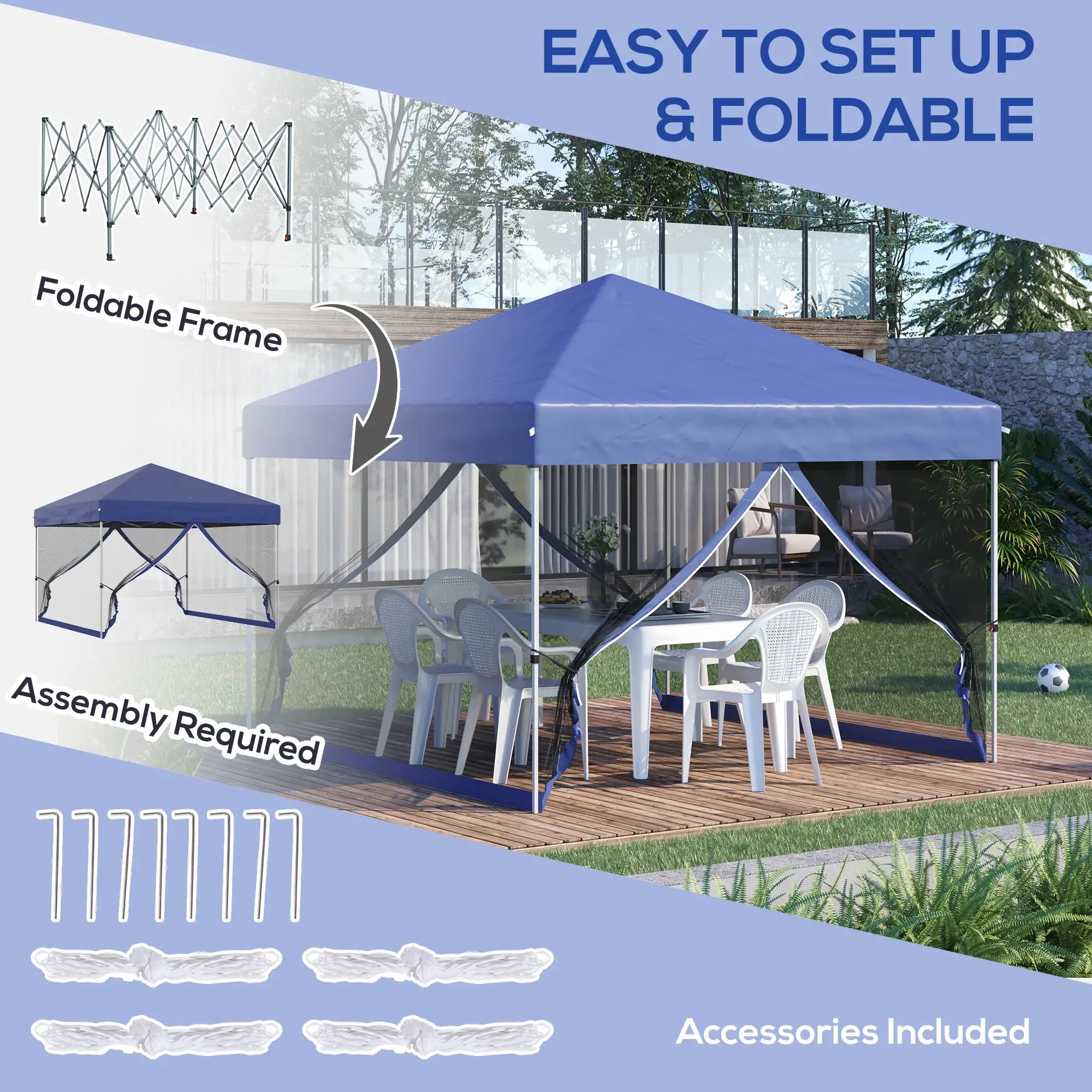 10' x 10' Pop-Up Canopy Tent, Mesh Sidewalls, Adjustable Height, Blue Pop Up Canopies at Gallery Canada