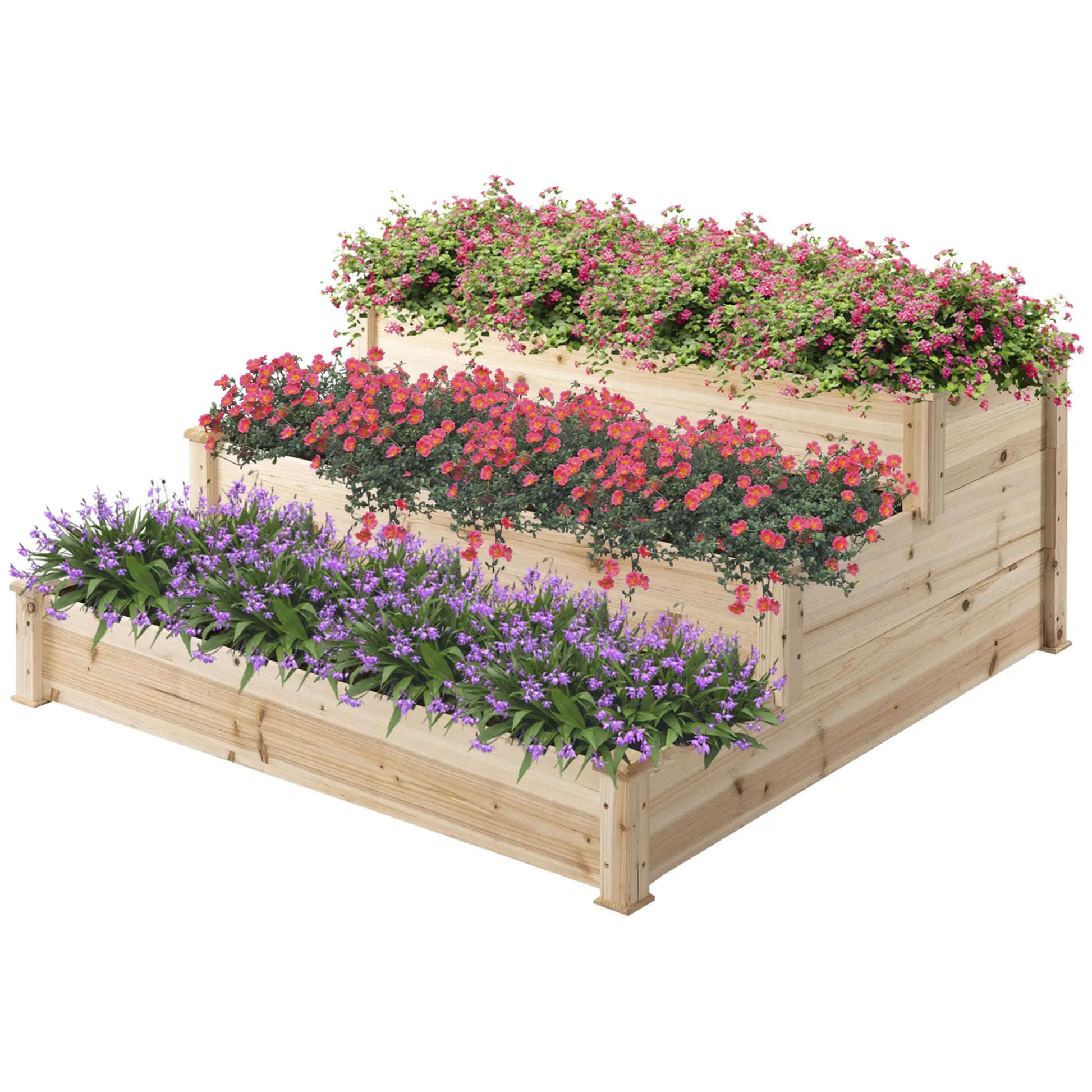 49x49x22 Inch 3-Tier Raised Garden Bed, Wooden Planter Kit, Natural Wooden Planter Boxes at Gallery Canada