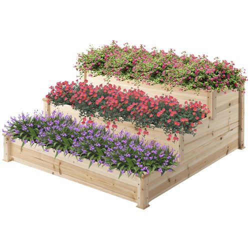49x49x22 Inch 3-Tier Raised Garden Bed, Wooden Planter Kit, Natural
