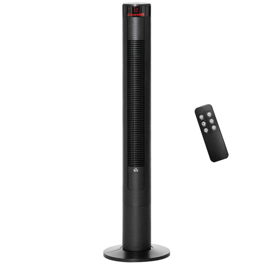Freestanding Tower Fan, 3 Speed, 12h Timer, Oscillating, LED, Remote, Black Tower Fans Black at Gallery Canada