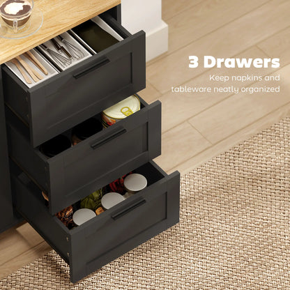 Buffet Cabinet with Soft Close Doors, Modern Sideboard with 3 Drawers, Black Storage Cabinets at Gallery Canada