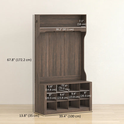 4-In-1 Hall Tree with Bench, Shoe Storage, 12 Cubbies, 6 Hooks, Dark Brown Clothing Storage at Gallery Canada