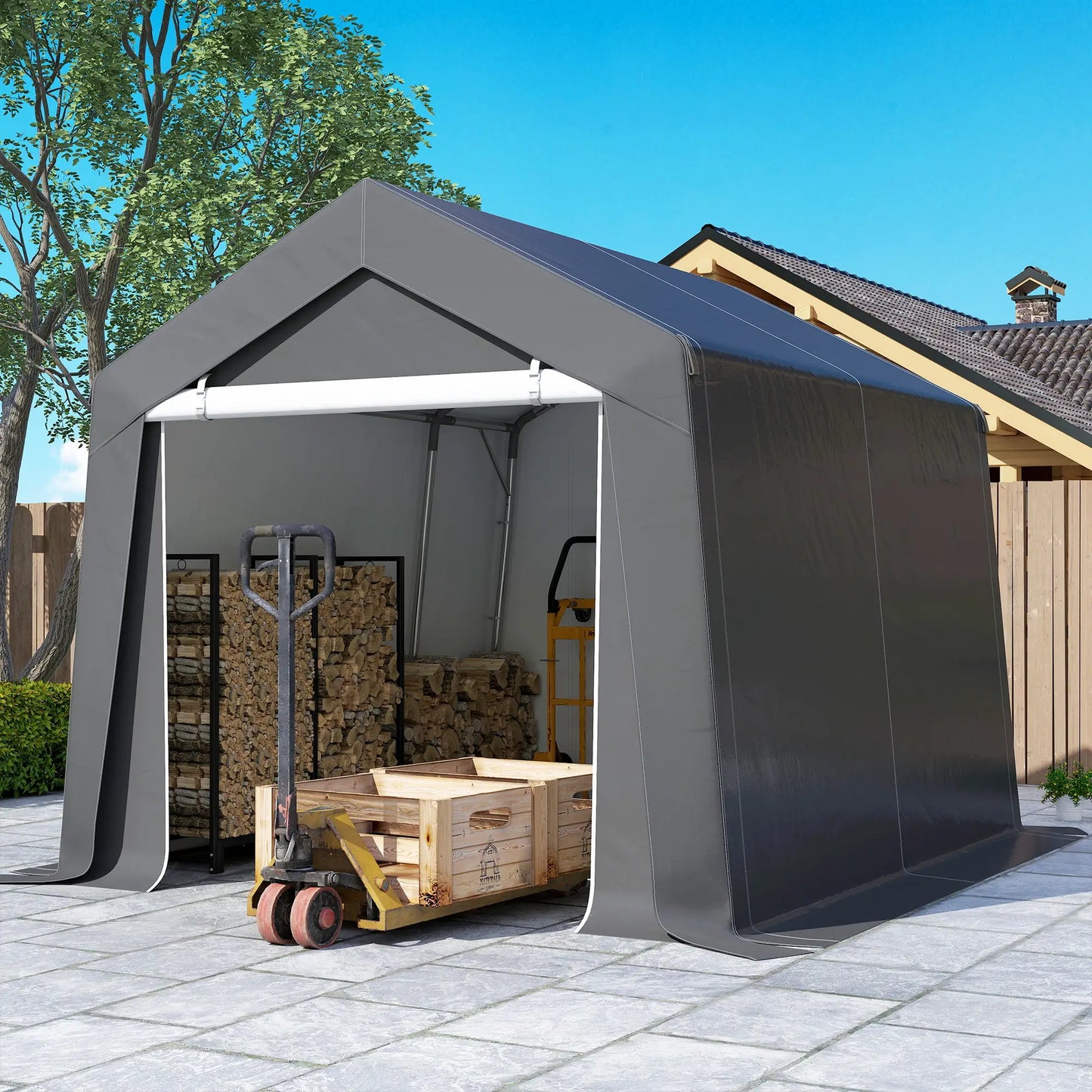 10' x 10' Outdoor Storage Shed, Portable Garage, Dark Grey