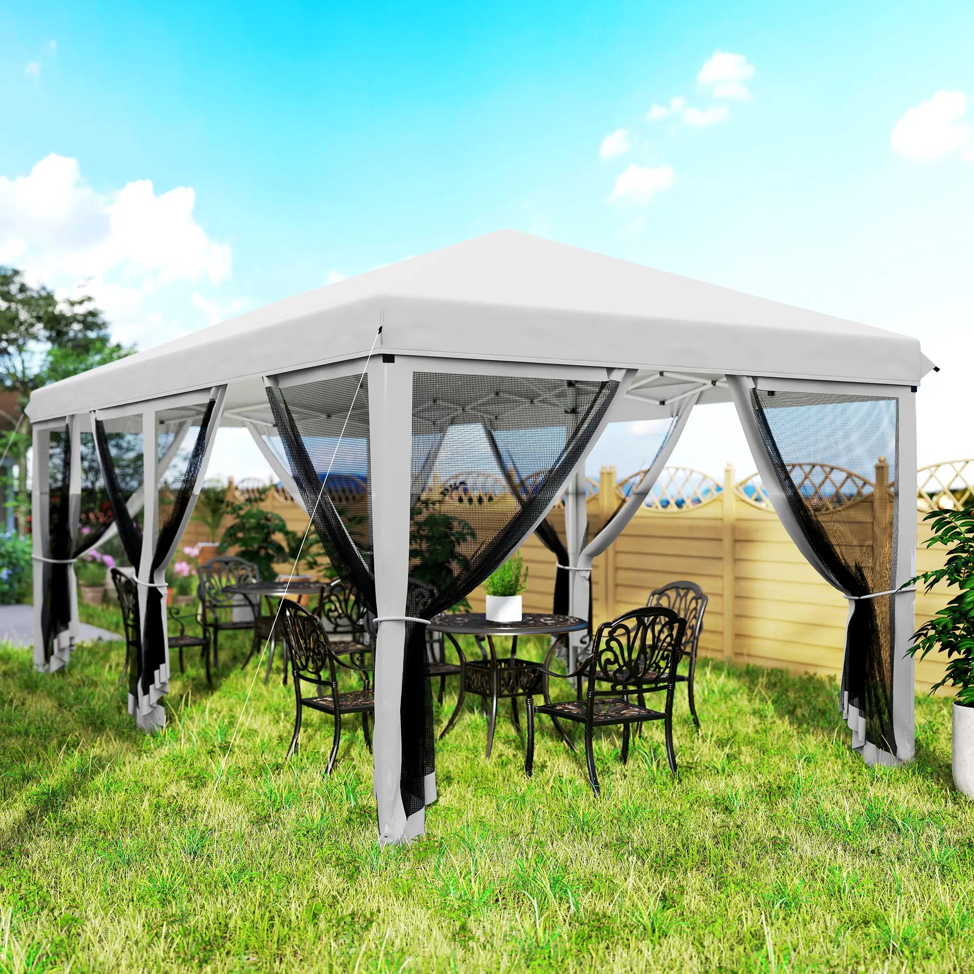 10' x 20' Pop Up Canopy Tent Gazebo, Removable Mesh Sidewall, White Pop Up Canopies at Gallery Canada