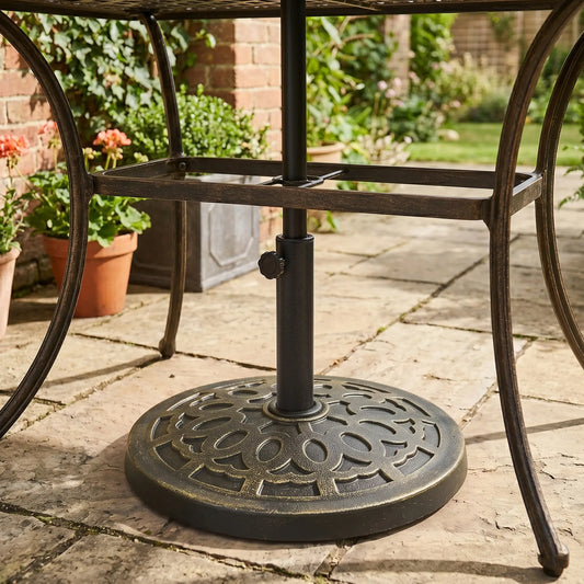 26 lbs Resin Umbrella Base, Round Market Parasol Holder, Φ1.5", Φ1.89" Pole, Bronze Umbrella Bases Bronze, Silver at Gallery Canada
