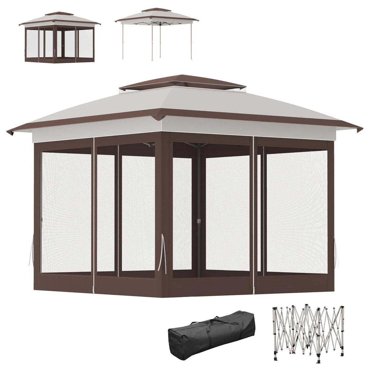 12' x 12' Pop Up Canopy, Sun Shade Tent, Mesh Sidewalls, Beige, Dark Brown Pop Up Canopies Beige, Dark Brown at Gallery Canada