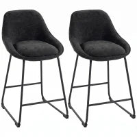 Chenille Bar Stools Set of 2 Counter Height Chairs, Black