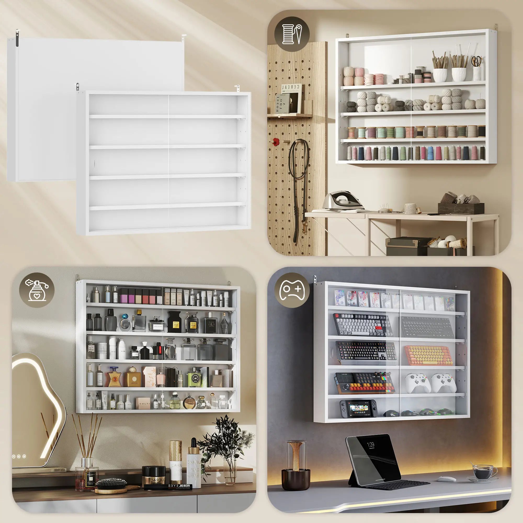 5-Tier Glass Display Cabinet, 2 Doors, 4 Adjustable Shelves, White Display Bookshelves at Gallery Canada