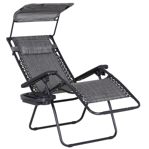 Zero Gravity Reclining Lounger Chair, Canopy Shade, Side Tray, Dark Grey