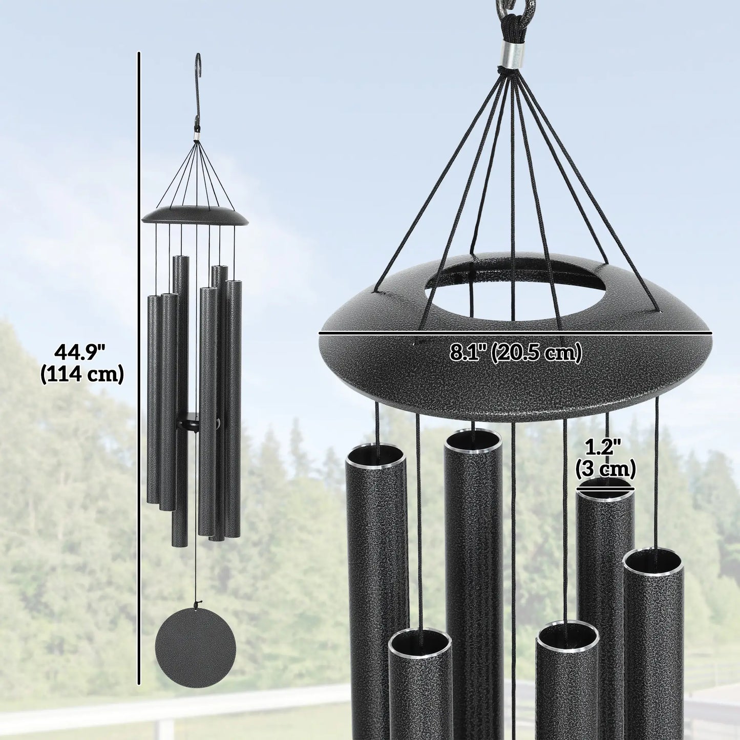 45" Deep Tone Wind Chime, 6 Aluminum Tubes, Outdoor Decor, Dark Grey Garden Decor at Gallery Canada