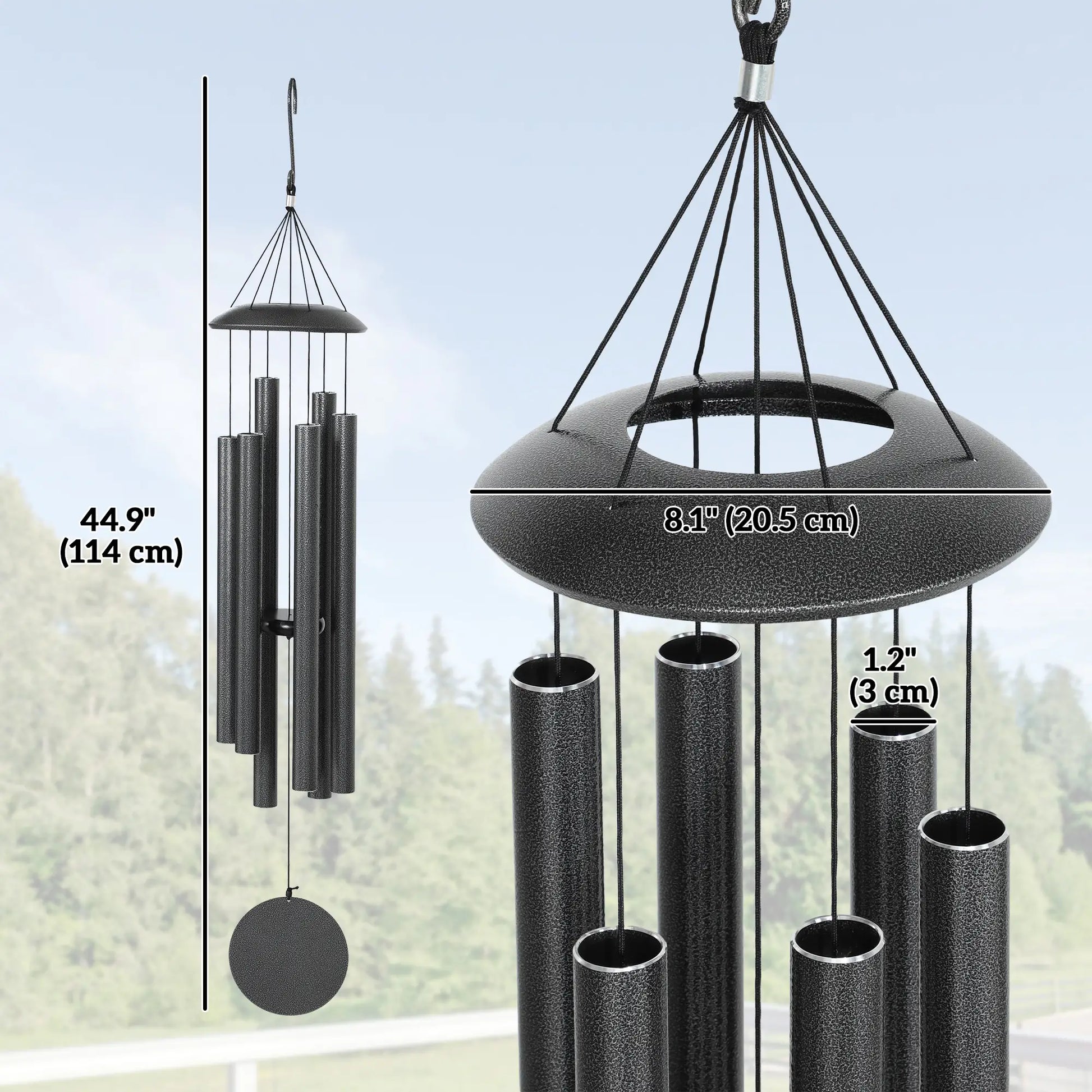 45" Deep Tone Wind Chime, 6 Aluminum Tubes, Outdoor Decor, Dark Grey Garden Decor at Gallery Canada