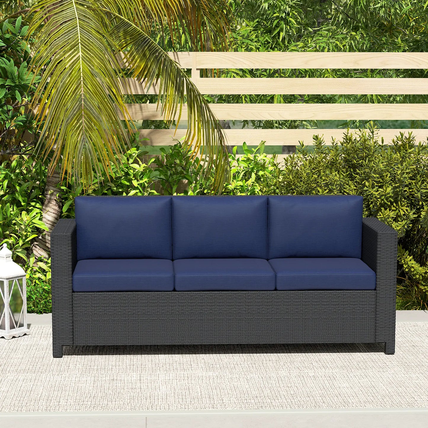 3 Seat Rattan Wicker Sofa, Outdoor Patio Furniture, Navy Blue Patio Furniture Sets at Gallery Canada