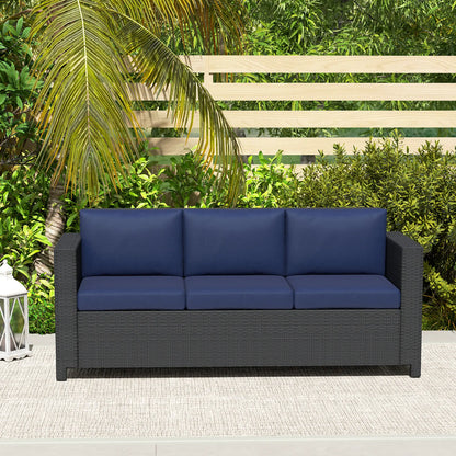 3 Seat Rattan Wicker Sofa, Outdoor Patio Furniture, Navy Blue Patio Furniture Sets at Gallery Canada