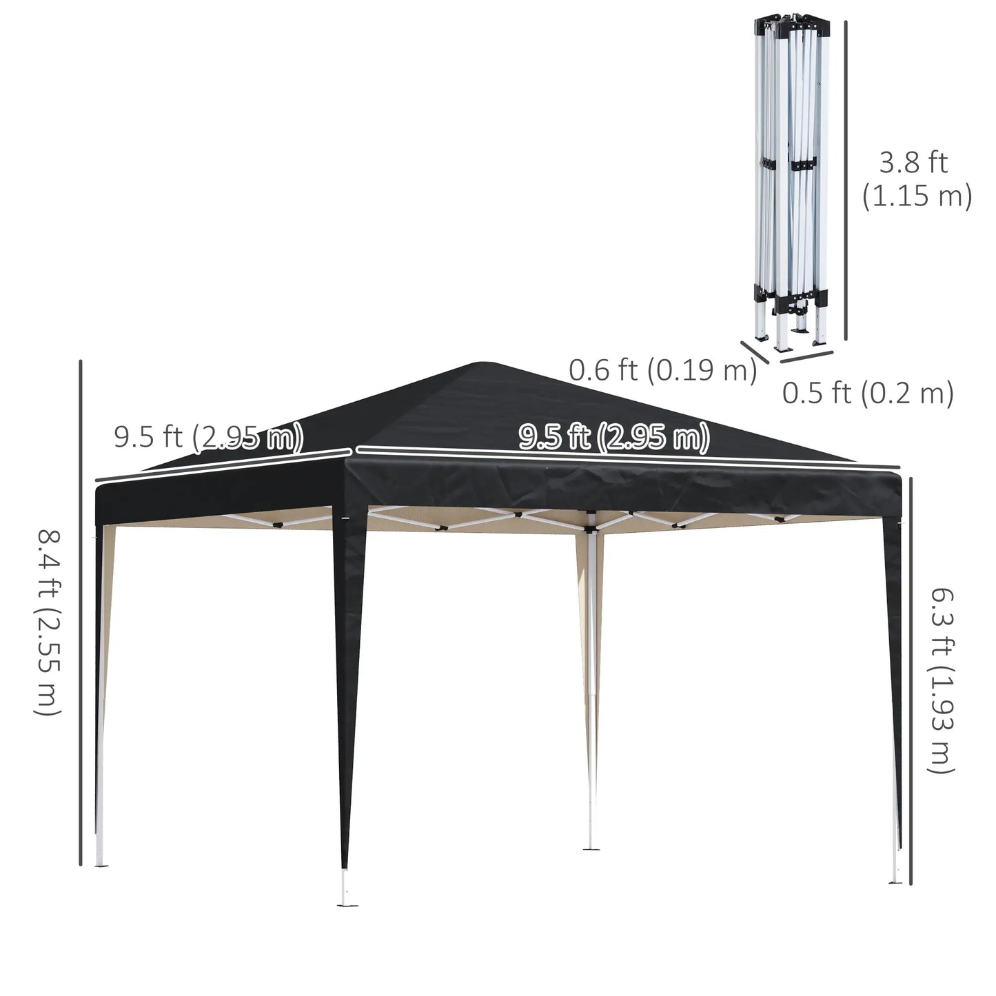 10 x 10ft Folding Pop Up Tent, Outdoor Gazebo Canopy, Black Pop Up Canopies at Gallery Canada